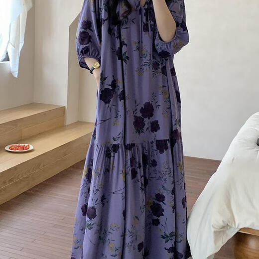 IOSN太好看气质长裙睡裙女夏季薄款棉绸长款可外穿连衣裙子睡衣显瘦 8668裙虾粉蝴蝶 均码 F裙长12590-180斤