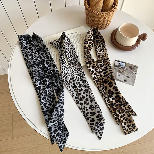 Bufanda de estampado de leopardo primavera y otoño nuevo cuello retro protección bufanda pequeña transmisión de muñeca de moda corbata corbata de la banda de la banda del cabello
