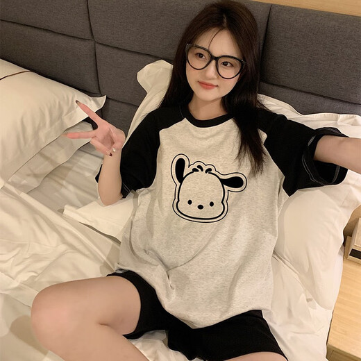 芬腾（FENTENG）睡衣女士夏季短袖短裤纯棉两件套装卡通可爱帕恰狗学生夏天家居服 ws-719#格子模糊猫 M
