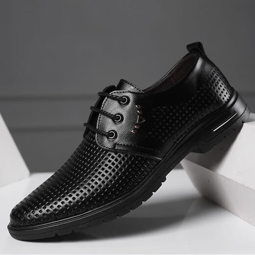 Yierkang sandalias masculinas negocios para hombres uso formal de cuero genuino hueco transpirable negros naipes de boda de boda 12357 cuatro temporadas negras 43