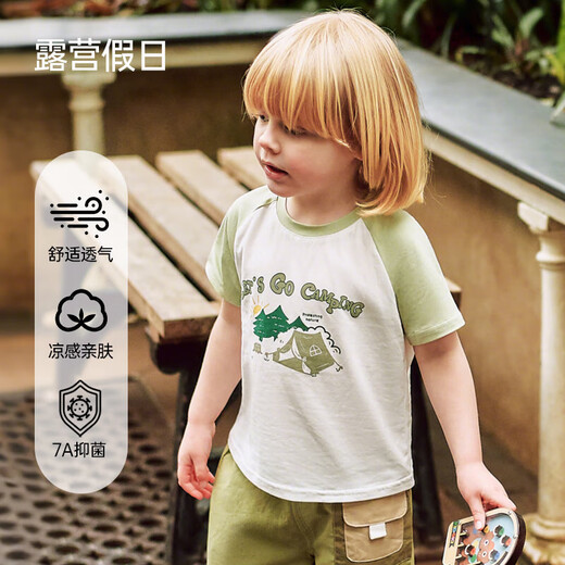OUYUN children's short-sleeved T-shirt summer boys 2025 new baby baby girl pure cotton spring half-sleeved top camping holiday 90 cm