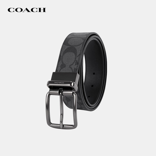 蔻驰（COACH）腰带皮质经典商务皮带双面礼盒装男士礼物 【窄版 黑灰老花针扣】CY983 QBM