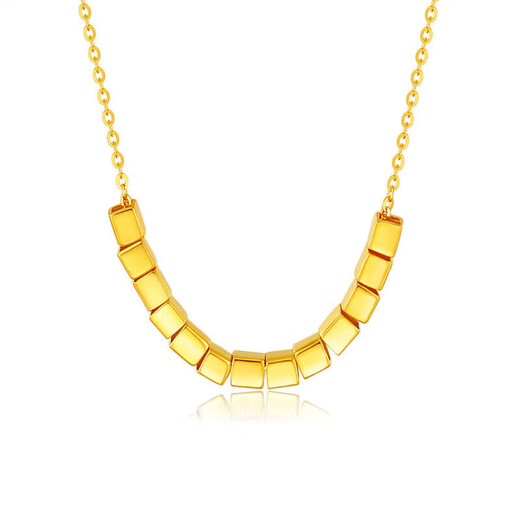 Chow Tai Fook Gold Necklace Women's Hard Gold Sugar Cube Necklace New Bafang Laicai Cube Pure Gold Necklace Women's National Day Gift