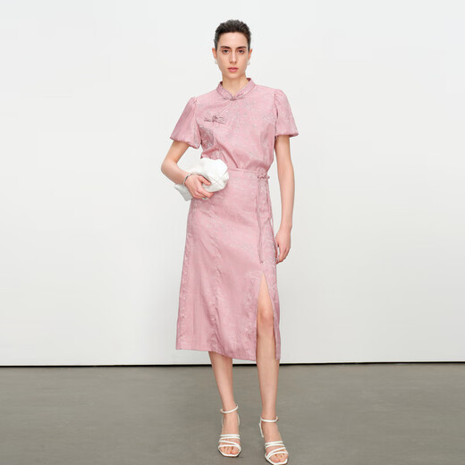 Wandian Wandian 2025 new summer product gray pink dark pattern jacquard Chinese suit two-piece set 1242L09RT4 gray pink M