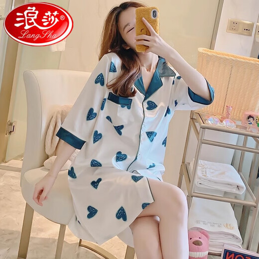 
Langsha internet celebrity nightgown for women in summer thin ice silk short-sleeved shirt for women in summer cool silk cloth silk home clothes CWS-9901# M[75-100Jin[Jin equals 0.5 kg]] All size