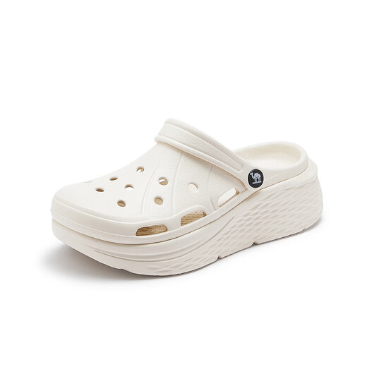 骆驼（CAMEL）洞洞鞋女简约休闲增高厚底凉拖鞋 L25M071022 米白  37-38 