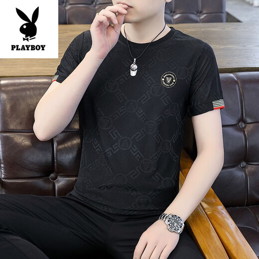 花花公子（PLAYBOY）高档桑蚕丝短袖t恤男2025夏季薄款真丝体恤衫速干半袖男士上衣 869卡其色 M 【90-105斤】