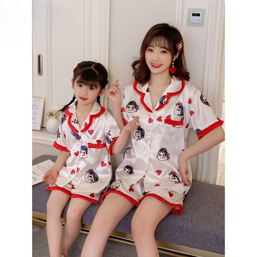 G. DUCKKIDS亲子睡衣夏季冰丝真丝绸短袖薄款母女大童女孩儿童空调家居服套装 QN1049短袖长.裤 14码 【适合体重45-55斤】