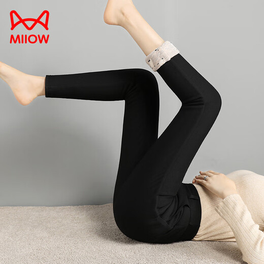 MiiOW silk cotton pants for women to wear in winter, thickened large size, high waist, slimming leggings, new velvet warm pants for small feet, silk-filled lamb lining 2XL recommended 105-120 Jin Jin is equal to 0.5 kg