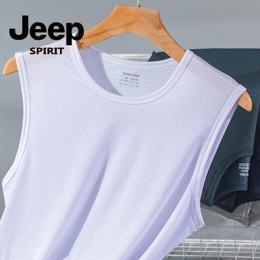 
JEEP SPIRIT ice silk vest men's summer thin sports fitness loose quick-drying mesh breathable sweatshirt vest sleeveless T-shirt V-neck (black + royal blue) 4XL 180-200Jin [Jin equals 0.5 kg]