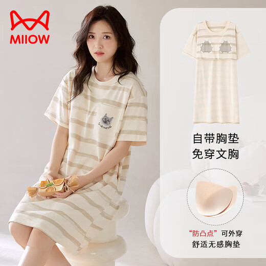 
Cat nightgown for women pure cotton comfortable with breast pad summer new simple casual women round neck home clothing set can be worn outside HC-X12532-nightgown-women M suitable for 80-100Jin [Jin equals 0.5 kg]