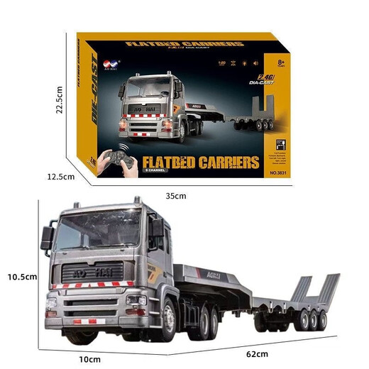 Large remote control trailer truck children's flatbed transport car engineering vehicle rechargeable semi-trailer truck boy toy 9-channel remote control alloy flatbed truck toy a set of car rechargeable batteries free remote control battery