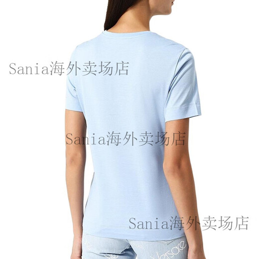 范思哲（VERSACE）Logo刺绣时尚短袖常规T恤女款蓝色 M