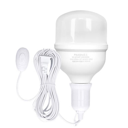 Beigong wired LED light bulb E27 screw suspension plug-in lamp stall home balcony switch plug light 25W cylindrical bulb + 7 meters wire