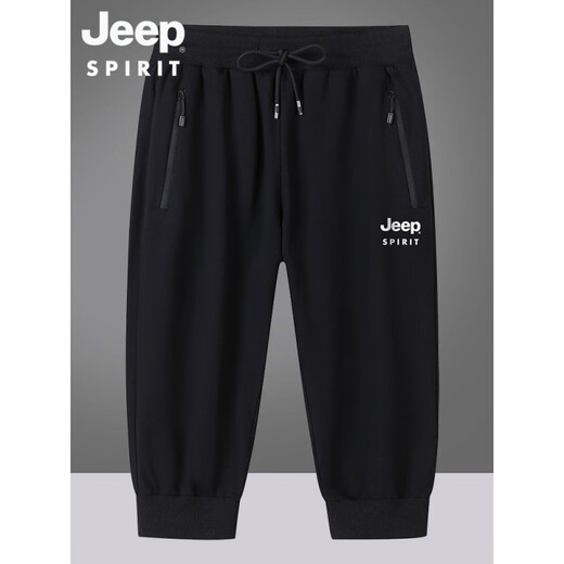 吉普（JEEP）美国正品夏季纯棉短裤男士薄款运动七分裤宽松大码休闲五分中裤子 官方旗舰6169黑色束口七分裤 M 建议90-115斤