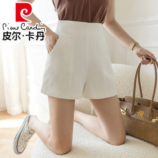 Pierre cardin white suit shorts for women 2025 new summer outfit style thin high waist slimming A-line chiffon wide-leg pants 854 white [commuting capable] S S Recommended 85-95Jin [Jin equals 0.5 kg]