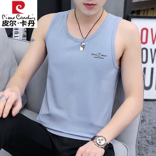 Pier Cardin pure cotton vest men's trendy brand vest slim fit personality trendy summer sports base men's sleeveless T-shirt 22 sets-M9232 pink +M9793 light gray M