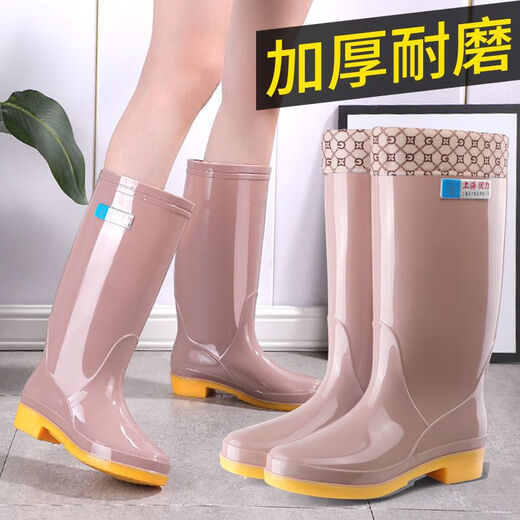淇丝蔓牛筋底高筒雨鞋女水鞋女雨靴长筒时尚防水鞋厨房防滑胶鞋工作套鞋 902紫色(不加棉) 36