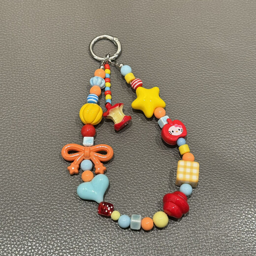 Mobile phone lanyard mobile phone case bracelet dopamine apple core ins colorful pendant handmade cute beaded mobile phone chain yellow star orange bow apple pendant bracelet/without clip