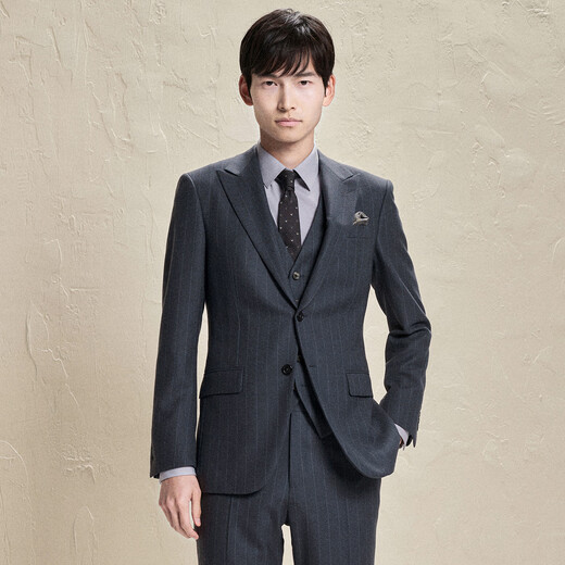 Anniversary Bird Suit Men's Wedding Men's Fashion Formal Wool Suit Striped Micro Suede Suit Pants Suit Men Iron Gray 48 A(175/96) /Please note waist or pants