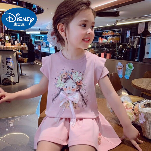 Disney Baby Girls Suit Summer 2025 New Fashionable Summer's Shorts Shorts Shorts Shorts Bow delgada Casual Dos piezas Set azul - Girl de dibujos animados [Top + Pantalones] 100 (actualización) - Altura recomendada por debajo de 95 cm