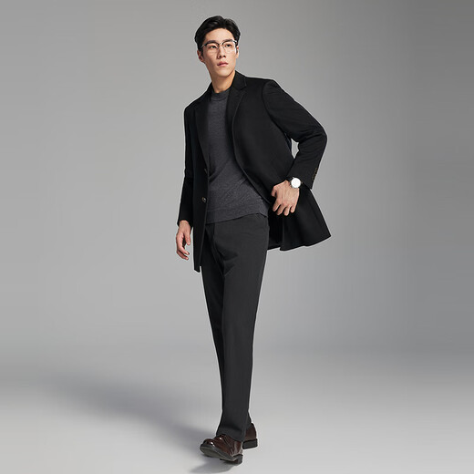 Youngor Coat Men's Wool Cashmere Silk Blended Business Coat High Quality Down Coat Classic 2025 New Arrival Style Black VYSY01N995AXA L 175/96A (Recommended 140-150Jin Jin equals 0.5kg)