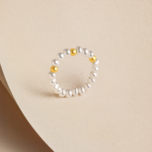 Saturday blessing yellow 18K gold pearl ring for women ins style gold ring single gold bead birthday gift