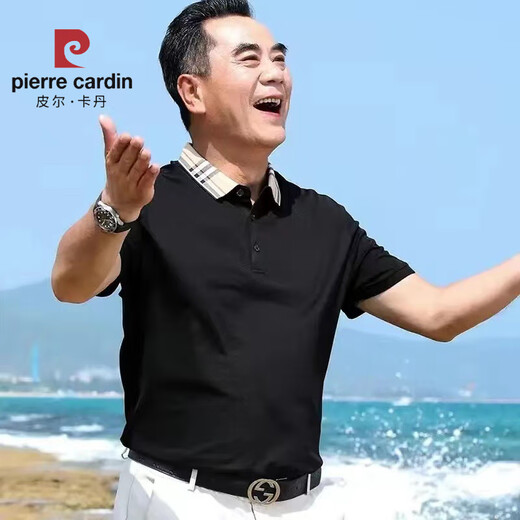 皮尔卡丹（pierre cardin）爸爸短袖T恤夏装中年男士冰丝半袖中老年爷爷宽松上衣父亲Polo衫 6188灰绿 真口袋 M 165 115斤以下