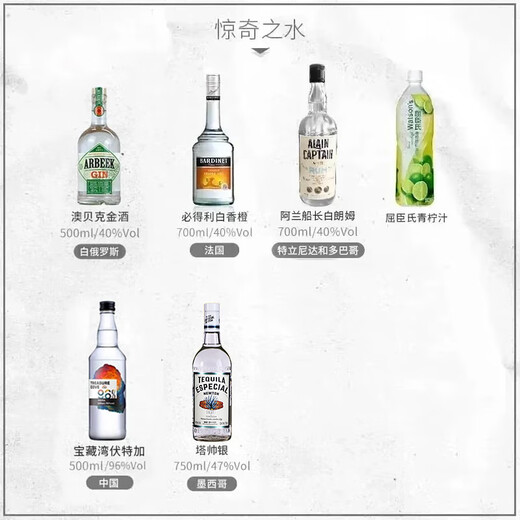 澳贝克长岛冰茶 鸡尾酒调酒套装 龙舌兰 伏特加金酒朗姆酒力娇酒果酒 700mL 6瓶 组合装 预调酒有酒具
