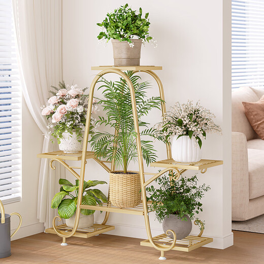 Wojia flower stand floor-standing multi-layer iron art flower pot rack storage rack living room balcony pothos flower stand 941 gold