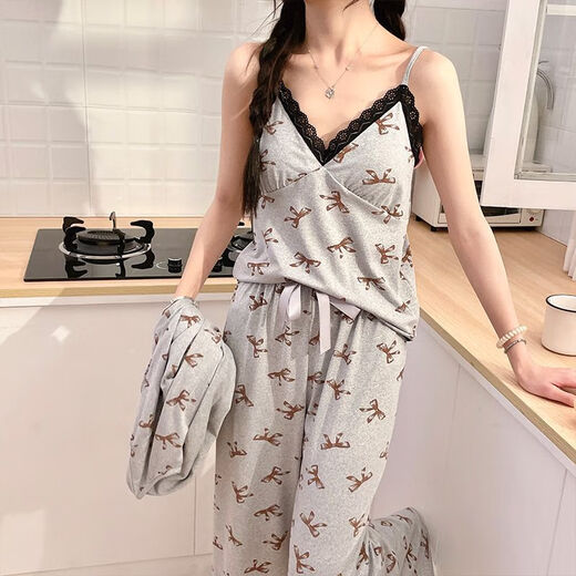 Lexi Beilu Spring V-Ausschnitt Hosentäter Pyjamas für Frauen Langarmhosen HOSE KLEIDE Sweet Dollar Style JHX-13803p# Gray 170 m