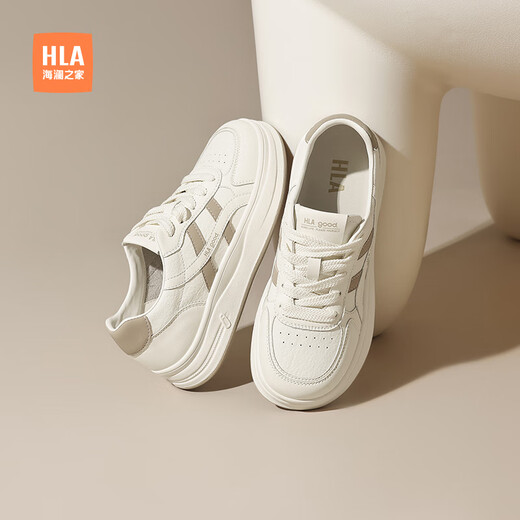 HaiLan Home (HLA) women's shoes casual sports lightweight and high-rise casual board shoes small white shoes HDAYXW2CDQ097 rice apricot color 35