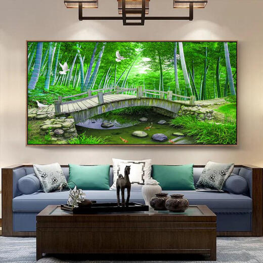 三栖虎现代简约客厅装饰画沙发背景风水竹林墙壁画卧室书房餐厅挂画 A款 14070黑色画框+防水油画布无玻