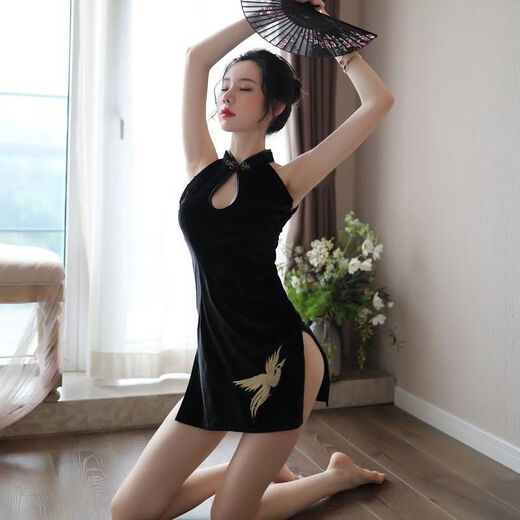 Velvet cheongsam pajamas for women winter 2022 new sexy and interesting girl suit underwear plus size stunner velvet embroidered cheongsam thong M 90--118Jin Jin is equal to 0.5 kg