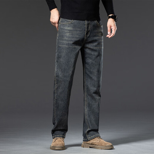 Lee Kids2025 Frühlings- und Herbst-Neue Mode Herren All-Match Hosen lässig mittelheigerteile Baumwoll Elastic Lose Jeans Männer Marine Blau 7027H-1 29