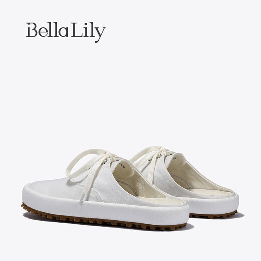 Bella Lily2025夏季新款一脚蹬帆布鞋女轻便包头半拖鞋百搭小白鞋 白色 39