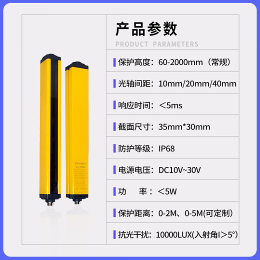 Shanghai Guangju Rejilla de seguridad Cortina Cortina Sensor Punch Optoelectrónico Protector Infrarrojo Dispositivo de alarma GJ-2032C (Altura de rejilla total 695 mm) _Protección Altura