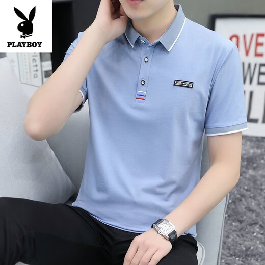 花花公子（PLAYBOY）高品质夏季短袖T恤POLO衫男士翻领恤纯棉衣服带领半袖潮流体恤衫 753#白色 XL 115斤-130斤