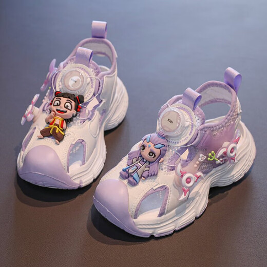 
Nezha new boys luminous sandals non-slip mesh shoes, child pie/T677 blue 26