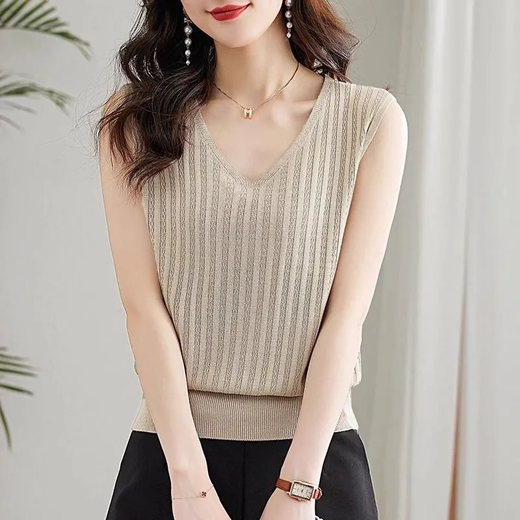 Aijiapin sommer koreanische Weste für Frauen lose Hosenträger, die vielseitige dünne, ärmellose gestrickte, gestreifte Temperament Weste gestrickt Farbe XL 115-130jin [Jin gleich 0,5 kg]