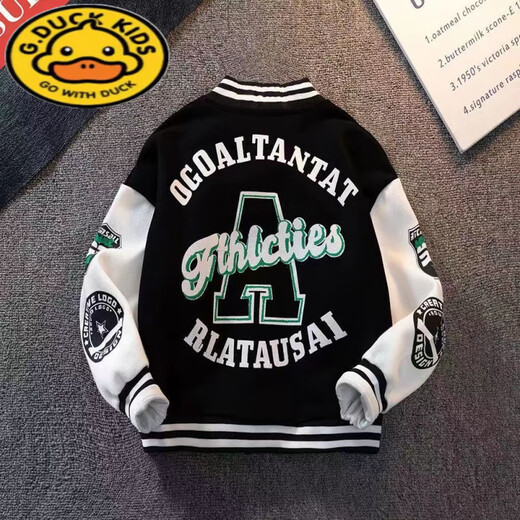 G.Duckkids Chaqueta para niños Spring and Autumn New Children's Clothing Boys Clothing Autumn Medium y grande uniforme de béisbol para niños Jaqueta de la calle frita Negro Un abrigo de uniforme de béisbol 120 Altura recomendada 112 cm