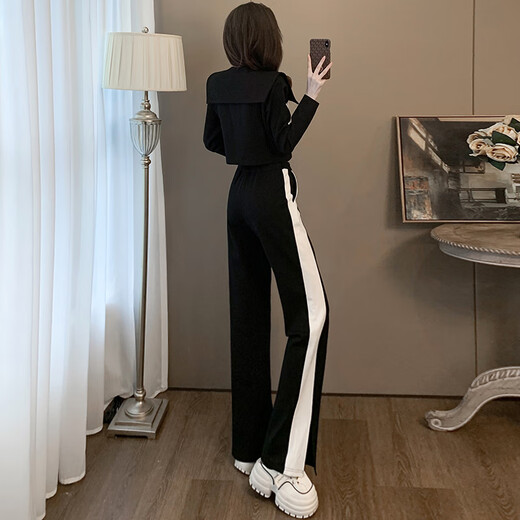 MAGIOPY国际奢侈高档品牌欧洲站休闲时尚套装女春季2025新款痞帅短款外套 黑色 S(100斤以内)