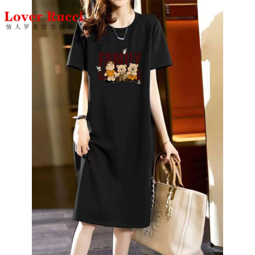 Amante rucci gran tamaño de algodón puro vestido de manga corta para mujeres verano suelto de camiseta delgada falda falda que reduce la edad de la edad de la edad gris oscuro (695 modelos) m