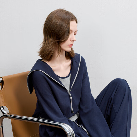 Sancai 2025 Autumn New Casual Three-piece Navy Collar Jacket T-shirt Straight Pants Suit Pants S Navy M 160/84A