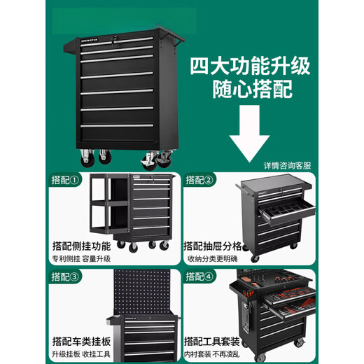 Shantou Lincun Auto Repair Tool Cart Drawer Hardware Repair Small Push Box Multifunctional Mobile Heavy Tool Cabinet Workshop Use Space Upgrade DA-24 Green Black + Backplate Package