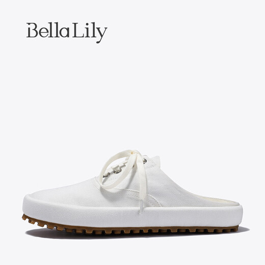 Bella Lily2025夏季新款一脚蹬帆布鞋女轻便包头半拖鞋百搭小白鞋 白色 39