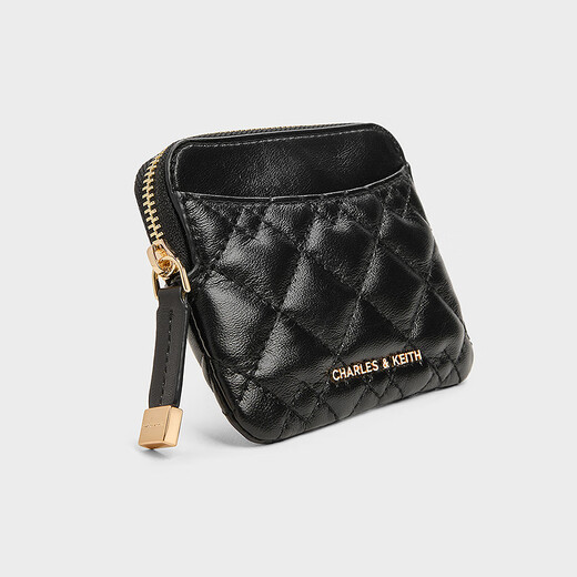 CHARLES&KEITH25秋新品菱格拉链卡包钱包迷你零钱包CK6-50681214 Black黑色 XXS