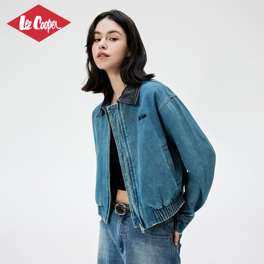 Lee Cooper李库珀高端美式牛仔外套女短款翻领品牌复古水洗设计感小众夹克女 蓝色 M