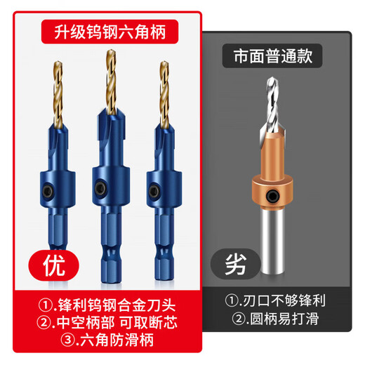 Matsuzaki woodworking countersink drill bit hexagonal handle two-in-one limiter self-tapping screw drilling taper hole positioning drill hole opener Promotion (2.8+3.0)*8mm 2-piece set