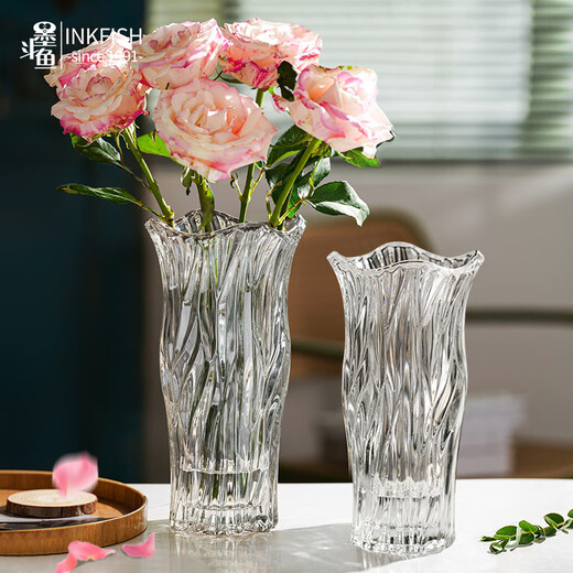 Cuttlefish vase light luxury glass height 22cm large diameter transparent ornament tulip rich bamboo cultivation container New Year's Day gift